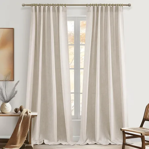 Vista 17 de Cortinas translúcidas de lino beige blanco de 84 pulgadas de largo, 2 paneles, cortinas modernas con filtrado de luz y privacidad, riel de techo