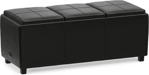 Vista 19 de SIMPLIHOME Avalon - Otomana de almacenamiento, otomana rectangular tapizada de cuero vegano de 42 pulgadas de ancho en color negro carbón, mesa