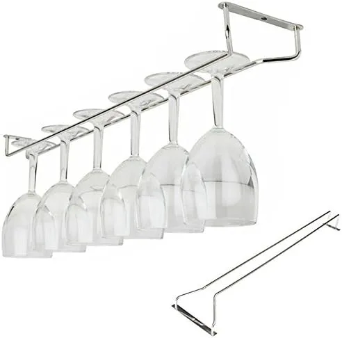 Vista 3 de Hofumix - Estante para copas de vino, estante de acero inoxidable para colgar copas de vino debajo del gabinete, estantes de almacenamiento