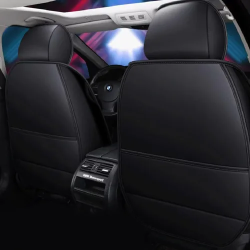 Vista 5 de Juego completo de fundas de asiento de coche de piel sintética de lujo para 5 asientos, ajuste universal (BK-rosa)