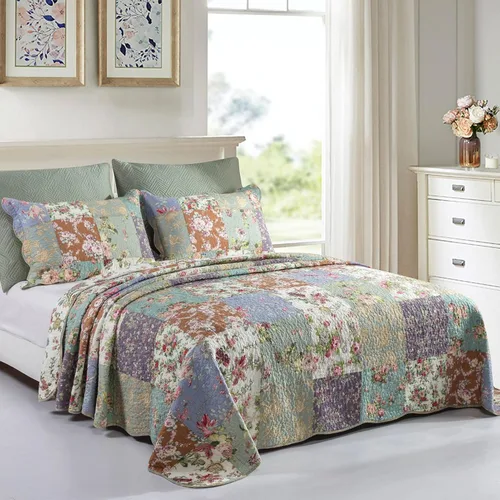 Vista 7 de YAYIDAY Juego de colcha de retazos tamaño Queen – 100% algodón reversible, transpirable, gris, acolchado con fundas de almohada para todas