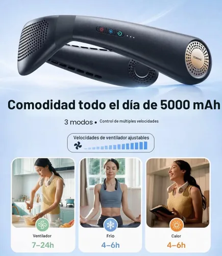 Vista 7 de TORRAS COOLiFY Ventilador de Aire para Cuello, Aire Acondicionado, Flujo de Aire 3D, Ventilador Portátil Ligero Recargable, Ventilador de Negro