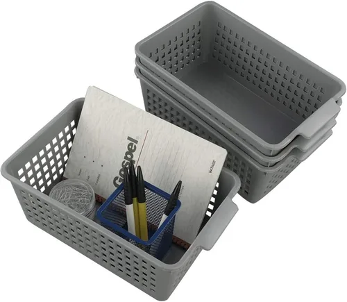 Vista 7 de Cestas de plástico para organizar, color gris, juego de 4