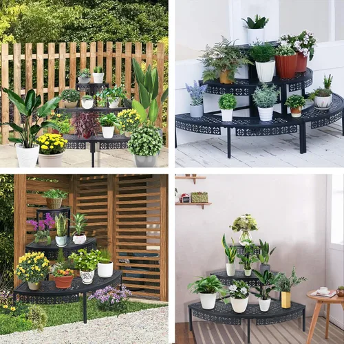 Vista 7 de aboxoo Soporte para Plantas de 3 Niveles Estante para Macetas de Flores, Estante Esquinero Estilo Escalón de Metal para Jardineras, Soporte