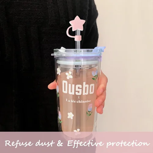 Vista 3 de 2 fundas de popote compatibles con vasos Stanley de 40/30 onzas, protectores reutilizables de silicona para popotes de 0.4 pulgadas/0.394 in