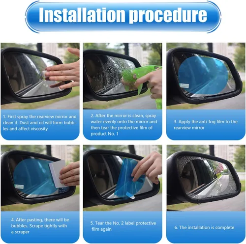 Vista 4 de Paquete de 2 películas protectoras para espejo retrovisor de coche, impermeables, antiniebla y antirreflejo, adhesivo para espejo retrovisor HD