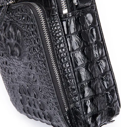 Vista 7 de Bolso bandolera pequeño de cocodrilo, bolsos y bolsos cruzados de cuero de diseñador para hombre, color negro, Negro