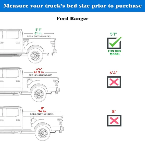 Vista 6 de Toptiny Cubierta Tonneau plegable rígida de perfil bajo para Ford Ranger 2024-2025 caja de 5 pies (61 pulgadas)