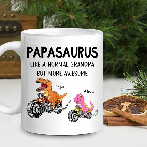 Vista 3 de WHIDOBE Taza Papasaurus personalizada (1 niño) Taza personalizada de 11 oz 15 onzas para abuelo, regalo personalizado para abuelo, hombres, él
