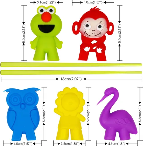 Vista 2 de Palillos de entrenamiento para niños, adultos y principiantes - Juego de 5 pares de palillos con ayudante de palillos de aprendizaje acoplable