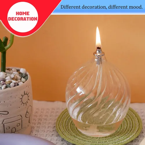 Vista 4 de Lámpara de aceite de vidrio pequeño líquido recargable, vela de aceite de vidrio borosilicato resistente, aspecto único de rosca interna para cenas