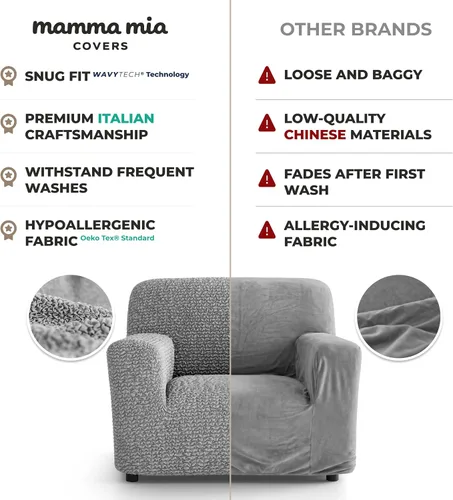 Vista 8 de PAULATO BY GA.I.CO. Funda para Silla - Funda para Sillón - Funda para Sillón - Funda de Tela Suave - Protector de Muebles Elegante de Ajuste Ceniza
