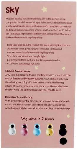 Vista 4 de ZAQ Difusor de aceite esencial de aroma del cielo para niños, humidificador ultrasónico de aromaterapia LiteMist, 4.1 fl oz, luz nocturna cálida