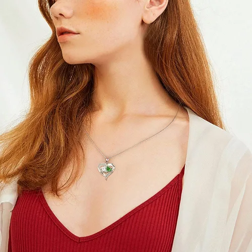 Vista 3 de Collar de corazón personalizado con 2 piedras natales, 2 nombres, colgante con nombre personalizado para madre hija, regalos del día de la madre