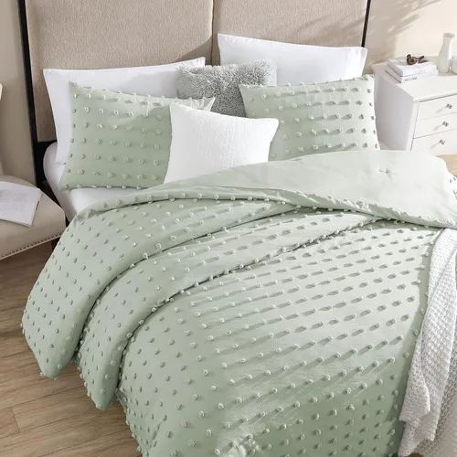 Vista 18 de Swift Home, juego de edredón tamaño individual y individual XL, azul bebé, juego de ropa de cama con pinzas florales 3D arrugadas - 2 piezas de ropa