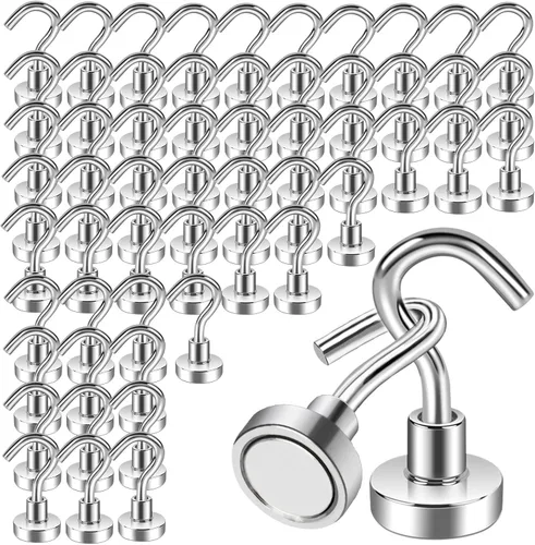 Vista 13 de Paquete de 22 ganchos magnéticos negros resistentes, ganchos magnéticos de 25 libras para colgar, imán de neodimio fuerte con ganchos para cabina