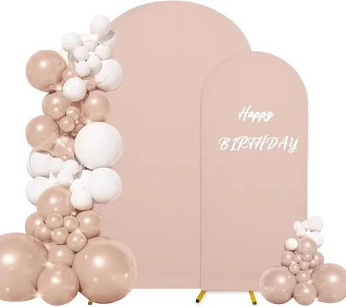 Vista 28 de Juego de 2 fundas para arco de boda de 2 lados, parte superior redonda de spandex ajustada, funda de telón de fondo para arco, para decoración
