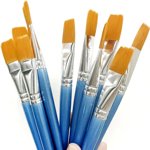 Vista 3 de 10 pinceles planos de 1 pulgada, pincel de pintura acrílica, cepillo de nailon sintético para el cabello, pincel de pintura para pintura