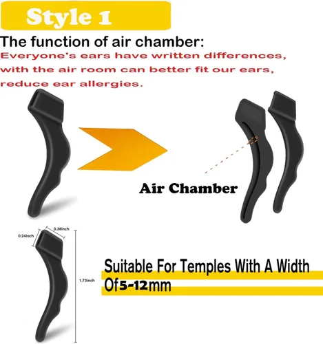 Vista 2 de Agarre para Orejas de Gafas con Cámara de Aire - 20 Pares de Sujetadores Antideslizantes para Gafas, Gancho de Silicona para Orejas, Sujetador