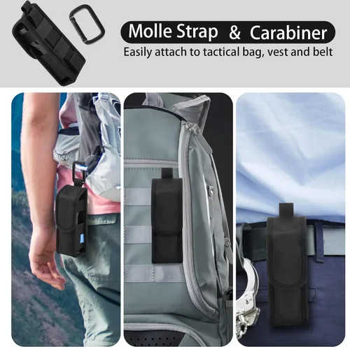 Vista 3 de Xxerciz Funda táctica para linterna, cinturón de servicio táctico Molle con mosquetón, bolsa de transporte de nailon 1680D para camping, caza