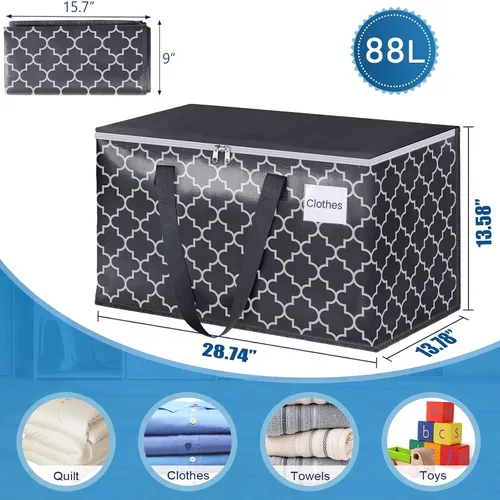 Vista 2 de Bolsas de mudanza extra grandes, bolsas de almacenamiento resistentes con cremallera superior y asas resistentes, suministros de mudanza