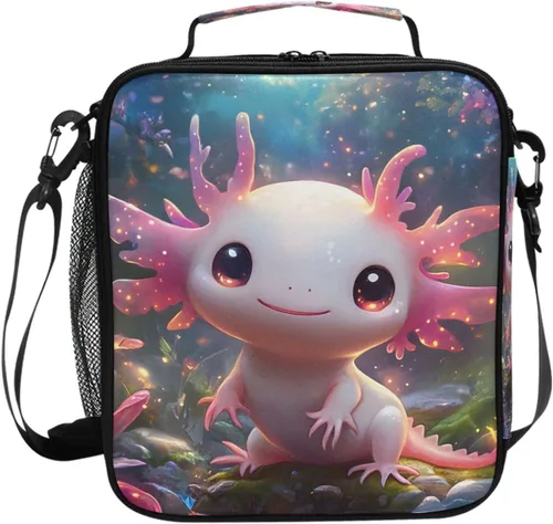 Vista 63 de Lonchera con patrón de cuadros blancos y negros, bolsa de almuerzo aislada, bolsa de preparación para niños, correa de hombro congelable a001