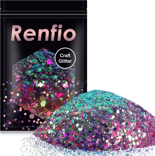 Vista 15 de Renfio Chameleon Purpurina Gruesa con Brillo, Juego de Purpurina de Resina de 16 Colores que Cambian de Color, Cada uno 10g/0.35oz, Copos