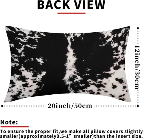Vista 3 de Juego de 2 fundas de almohada lumbares con estampado de piel de vaca occidental de 12 x 20 pulgadas, fundas de almohada rectangulares de algodón