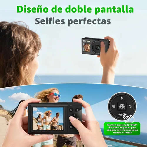 Vista 2 de Cámaras digitales 5K 80MP para fotografía con trípode 2 baterías 64GB Dual Screen Autofocus Vlogging Camera for YouTube,Compact Point and Shoot