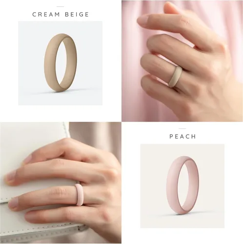Vista 3 de ThunderFit - Anillos de compromiso de silicona para mujer, 5.5 cm de ancho, 2 mm de grosor, bandas de goma de boda, paquete múltiple de variedad 1-12