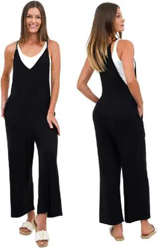 Vista 2 de Happy Trunks Overol para mujer, holgado, sin mangas, ajustable, con tirantes delgados, elásticos, talla grande, con bolsillos