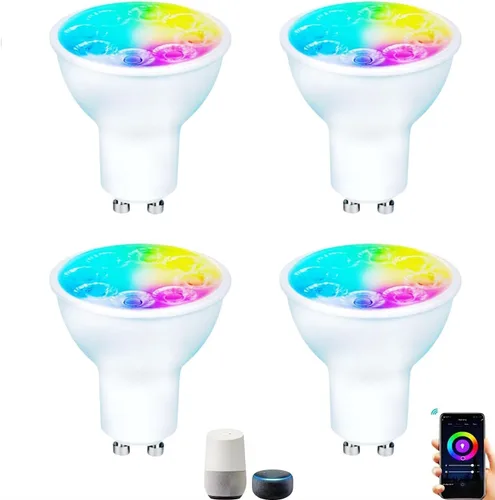 Vista 10 de Bombillas LED inteligentes GU10 regulables con cambio de color, foco GU10 RGB, foco LED WiFi y Bluetooth compatible con Alexa Google, 16 millones