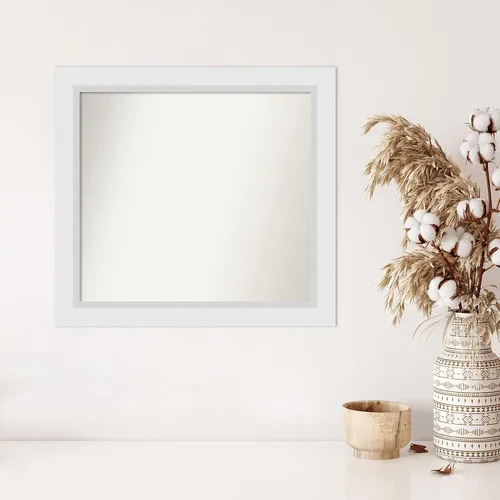 Vista 5 de Amanti Art Espejo de baño blanco para sobre el fregadero, 24 x 26 pulgadas, espejo rectangular blanco y blanco, marco de madera contemporáneo