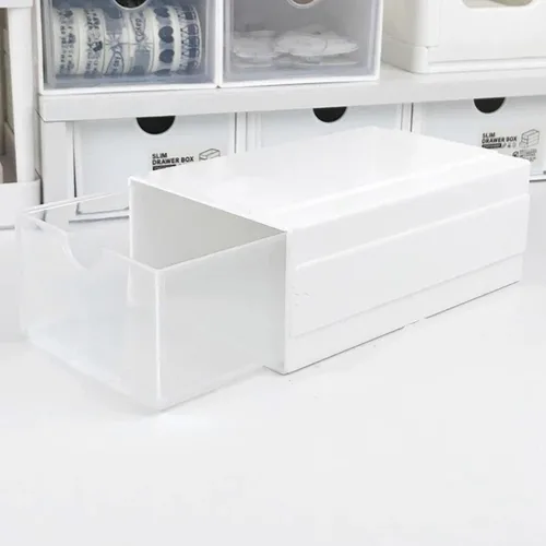 Vista 2 de Feadily Paquete de 4 cajas de almacenamiento de plástico para escritorio con cajones transparentes, se puede empalmar y combinar libremente
