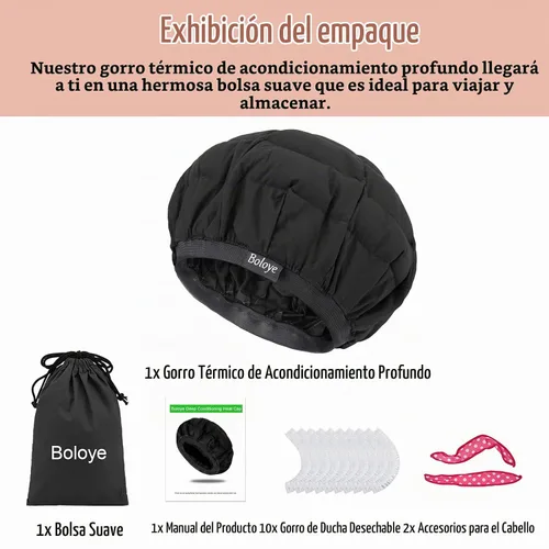 Vista 7 de Boloye - Gorro térmico de acondicionamiento profundo de linaza, sin cable, 100% seguro, para microondas, para cuidado del cabello natural y rizado