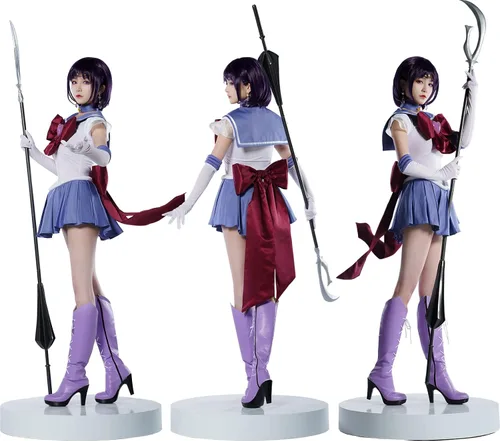 Vista 3 de JWKCOS Sailor Moon Sailor Saturn Hotaru Tomoe Disfraz de cosplay SuperS Combate