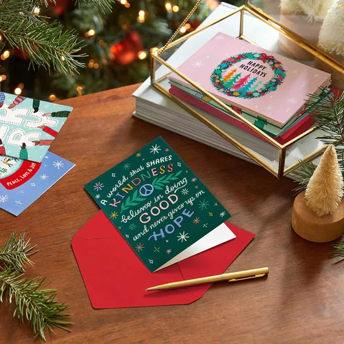 Vista 2 de Hallmark - Tarjetas navideñas en caja de colores (24 tarjetas y sobres) Esperanza, Unidad, Bondad