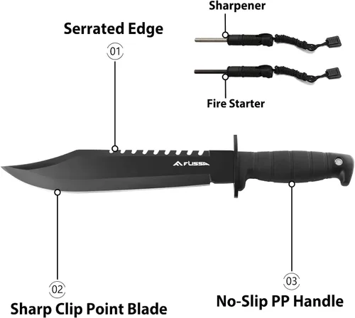 Vista 3 de FLISSA Cuchillo de caza de supervivencia con funda y cuchillo de caza Bowie de 14 pulgadas