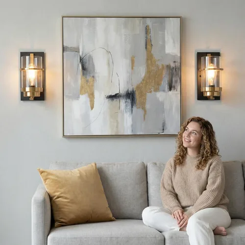Vista 6 de Apliques de pared de color negro mate y latón, moderna lámpara de pared interior para chimenea, lámpara de pared de granja para baño, pasillos