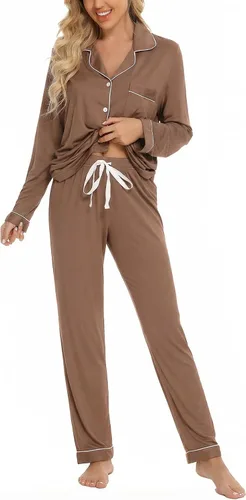 Vista 36 de Leikar Button Up Pajamas For Women Long Sleeve Viscose Soft Pjs Lounge bean paste