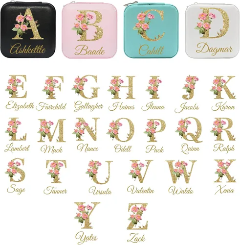 Vista 16 de Joyero personalizado con nombre, joyero de viaje portátil personalizado, organizador de joyas de cuero, cajas de dama de honor, boda, regalo