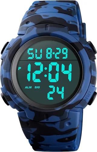 Vista 12 de CakCity Reloj deportivo digital para hombre, pantalla LED, esfera grande, reloj militar para hombre, impermeable, casual, luminoso, cronómetro