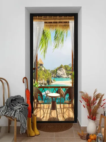 Vista 25 de artfanke Murales 3D de bosque caducifolio amarillo para puerta, 30.3 x 78.7 pulgadas, calcomanías autoadhesivas para puerta, póster de bricolaje