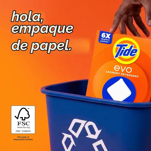Vista 9 de Tide evo Detergente para ropa original que funciona en el 100% de las manchas comunes, detergente concentrado de viaje compatible con HE