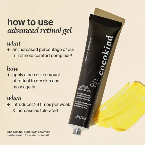 Vista 3 de Cocokind Gel de retinol avanzado 0.5%, mejora la apariencia de líneas finas y textura desigual sin irritación, aloe y cica para prevenir