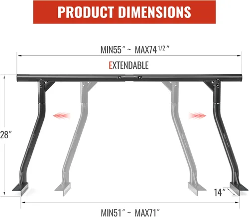 Vista 2 de AA-Racks - Soporte de escalera de acero extensible de 800 libras de capacidad para camioneta, juego de dos barras ideal para uso constructivo, negro