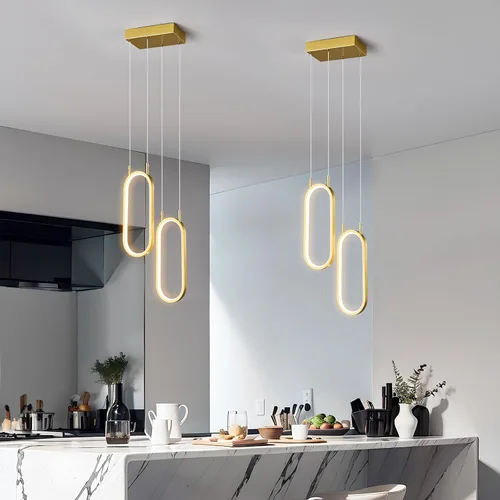 Vista 3 de Lámpara colgante de cocina moderna con 2 anillos, lámpara colgante ovalada para cocina, isla, dormitorio, sala de estar, comedor
