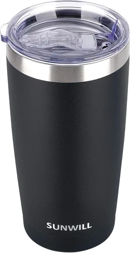 Vista 21 de SUNWILL - Vaso para café de viaje de 20 onzas, taza aislada con tapa, taza de acero inoxidable para bebidas frías y calientes, gris claro Gris oscuro