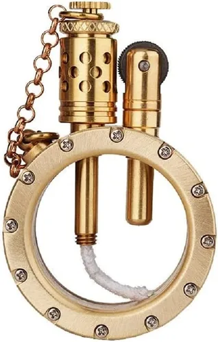 Vista 7 de Encendedor de queroseno antiguo vintage con diseño creativo de botella transparente, estilo steampunk fresco, rueda de encendido, regalos