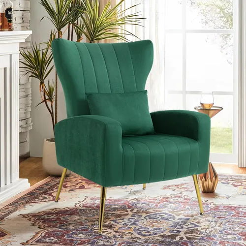 Vista 19 de Silla decorativa de terciopelo con respaldo abatible y cojín lumbar, sillón moderno para sala de estar/dormitorio, silla lateral de recepción